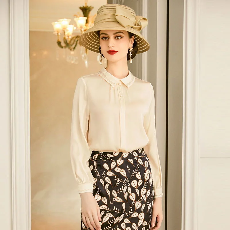 

Женская шелковая рубашка SHZQ, новинка 2021, темпераментная рубашка из шелка тутового шелкопряда с длинным рукавом для ранней осени