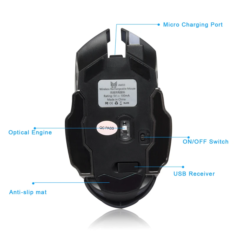 Anmck Беспроводная перезаряжаемая игровая мышь компьютерная 2 4 ГГц оптическая RGB