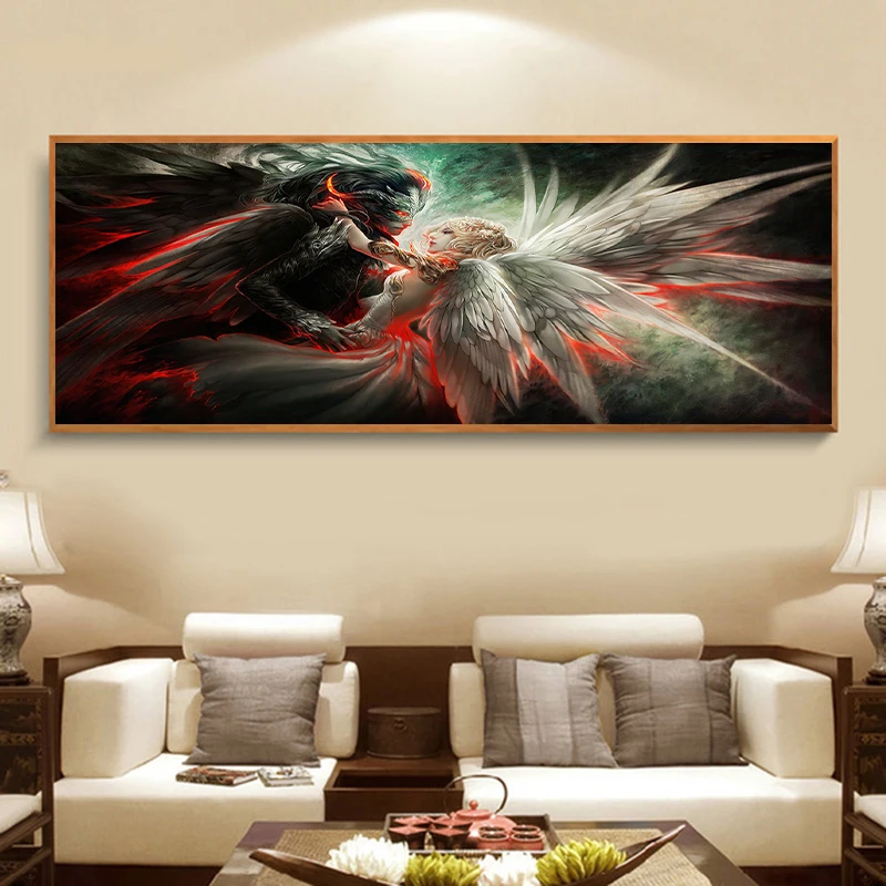 

Large Size AB Drill Diamond Painting Angels And Demons Full Square/Round Diamond Embroidery Portrait Mosaic Cross Stitch Decor