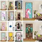 Мультяшные животные Единорог динозавр дверь наклейка для мальчиков девочек Спальня украшение постер настенные наклейки для детской комнаты домашний декор обои