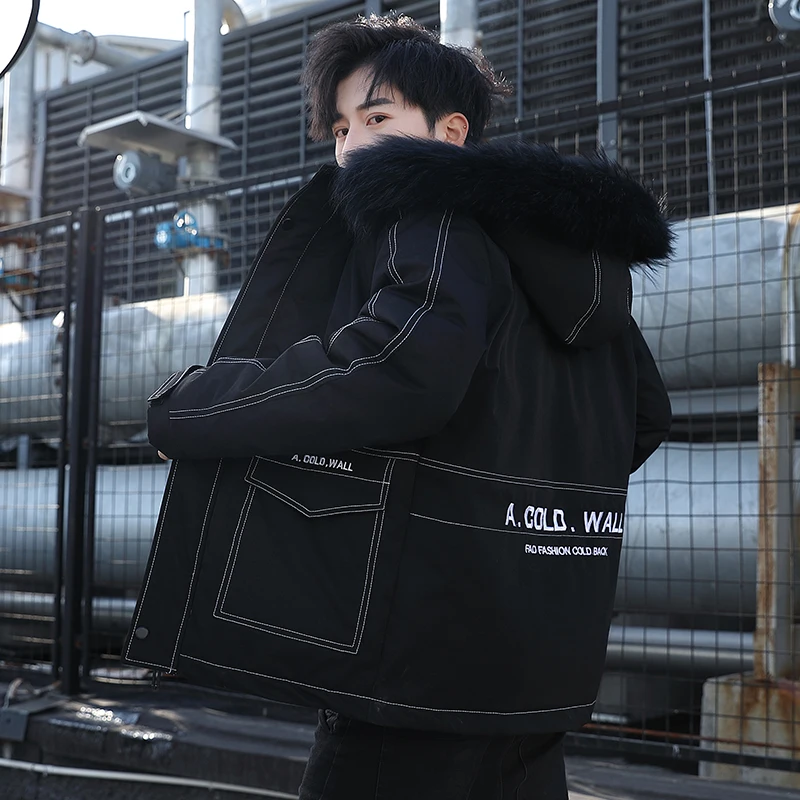 

Мужская куртка-бомбер с капюшоном на молнии, осенне-зимняя Толстая теплая Корейская Новая Универсальная уличная одежда с хлопковой подклад...