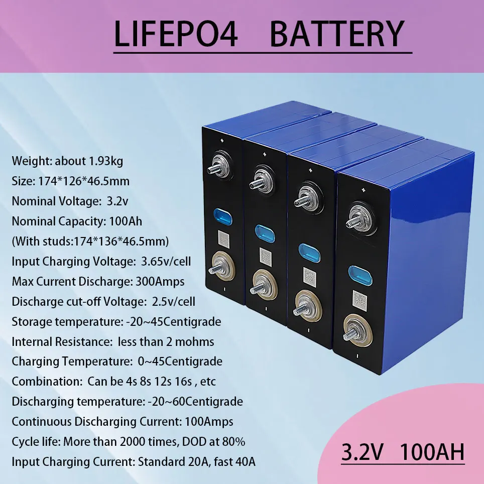 

Аккумуляторная батарея 3,2 В 3,2 Ач в LiFePO4, аккумуляторная батарея большой емкости для самостоятельной сборки, 12 В, 24 В, 48 В, система хранения сол...