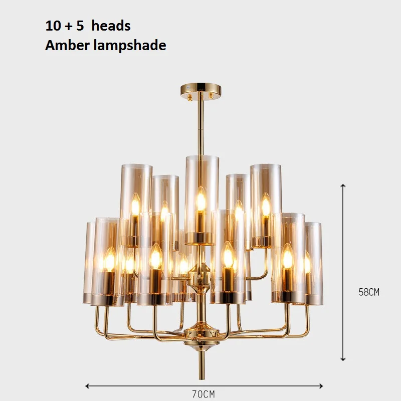 15 heads Amber glass LukLoy Новая Люстра из голубого стекла, спальня, Янтарная стеклянная лампа с абажуром, Роскошный кулон для гостиной, ресторана, лампа для украшения - Цвет абажура: 15 heads Amber glass