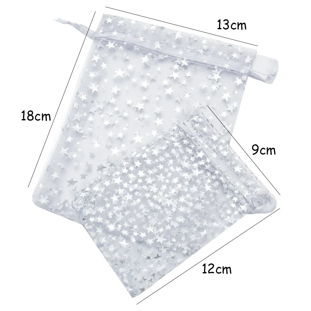 

50Pcs/lot Nice Jewelry Packaging Bags High Quality Fashion Star White Organza Bag Wedding Christmas Gift Pouches Sack 9x12cm