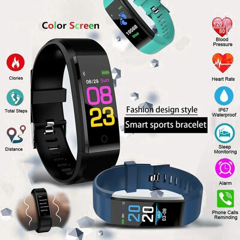 

Male Watch 115P Sports Watch Men and Women Pedometer Connected Watch Child with Message Call Reminder for Android IOS