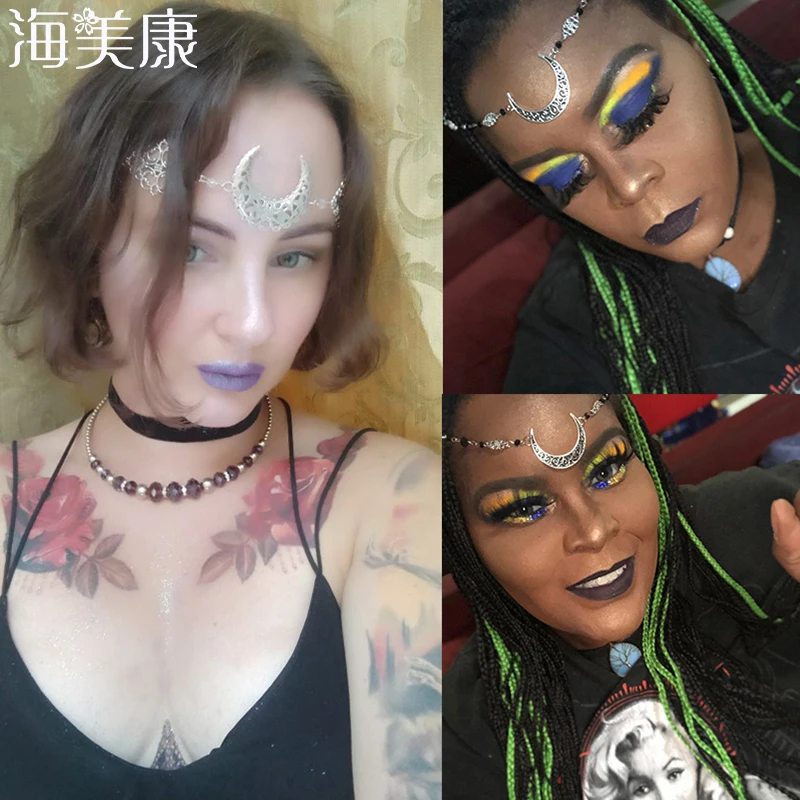 

Haimeikang Hot Sale Women Forehead Jewelry Crescent Moon Head Chain Blue Evil Eye Head Jewelry Head Accessories