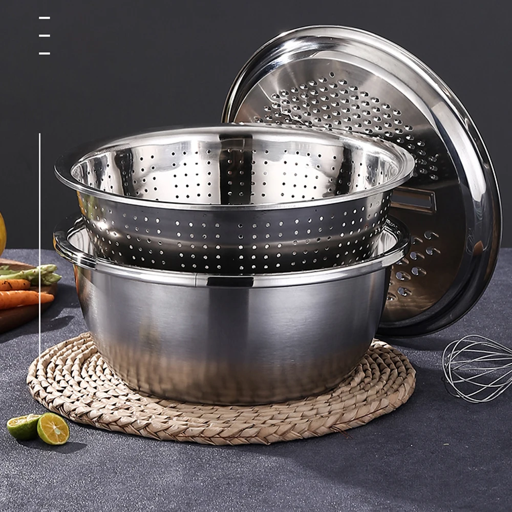 3 In 1 Multifunctional Kitchen Grater Cheese With Stainless Steel Vegetable Slicer Cutter Drain Basin For Fruit Salad Maker Bowl | Дом и сад