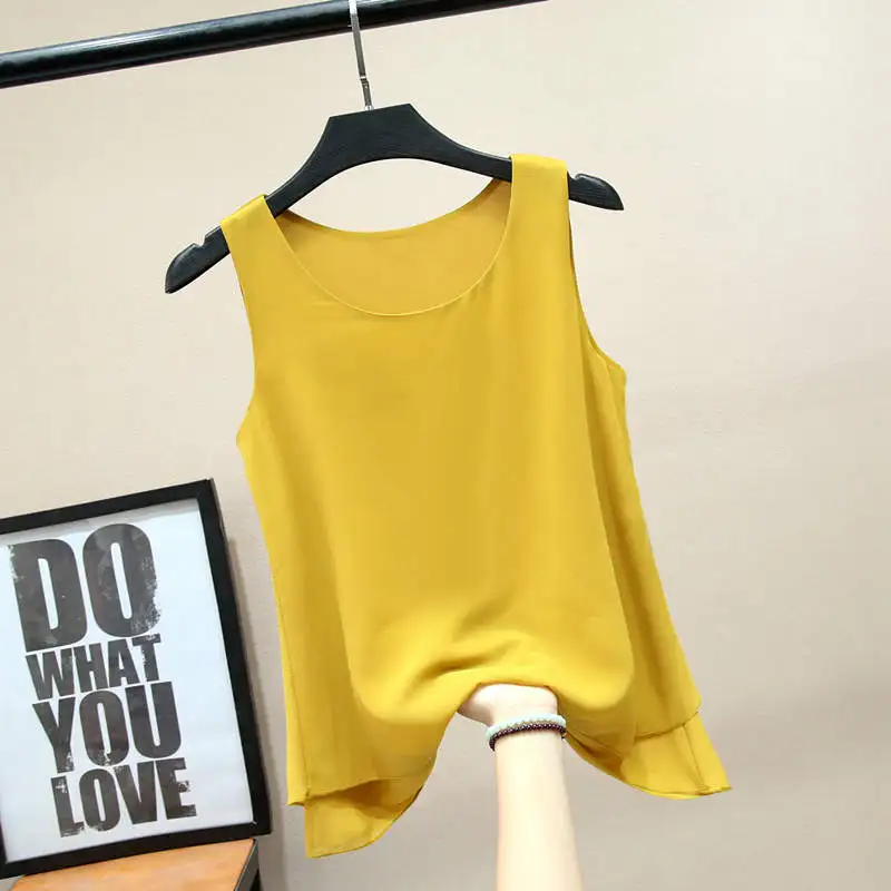 

5XL 6XL Plus Size Chiffon Blouse Women Candy Colors Sleeveless Vest Summer Tops O-Neck Blouses Chemise Femme Sexy Shirts C6117