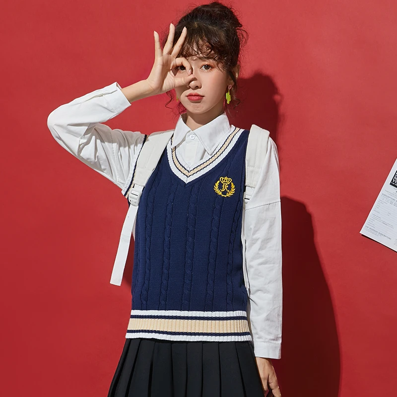 

XS-5XL Men's Women's Sleeveless Sweaters Spring Autumn V Neck Knit Vests Pullovers For Girls JK School Uniform Student Clothes