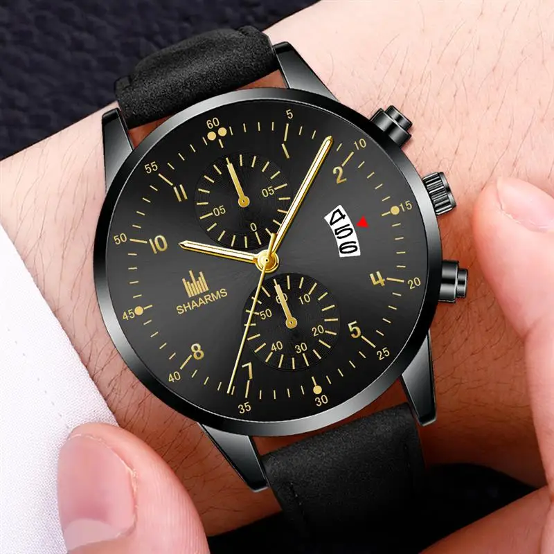 Новые модные мужские наручные часы с кожаным ремешком из сплава Мужские
