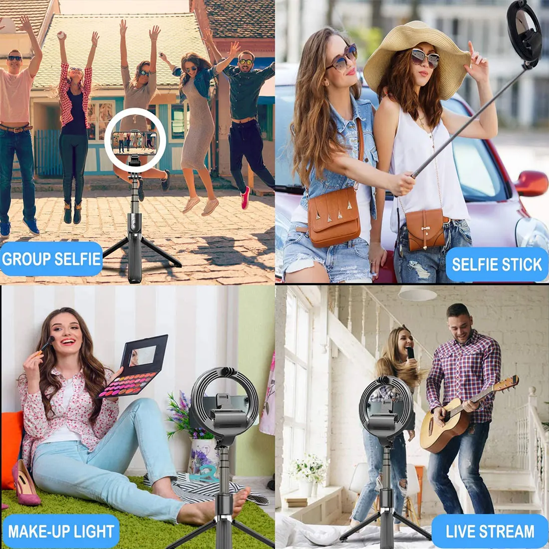 

Wireless bluetooth selfie stick, foldable handheld remote shutter tripod, with 5-inch LED ring camera light