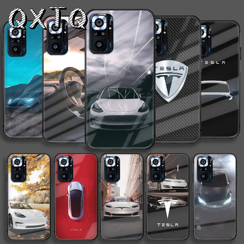 

Car Tesla Model S 3 Y Tempered Glass Smart Phone Case For Xiaomi Redmi Note 7 8 9 10 K 30 40 S A C T Pro Cover Cell Back Shell