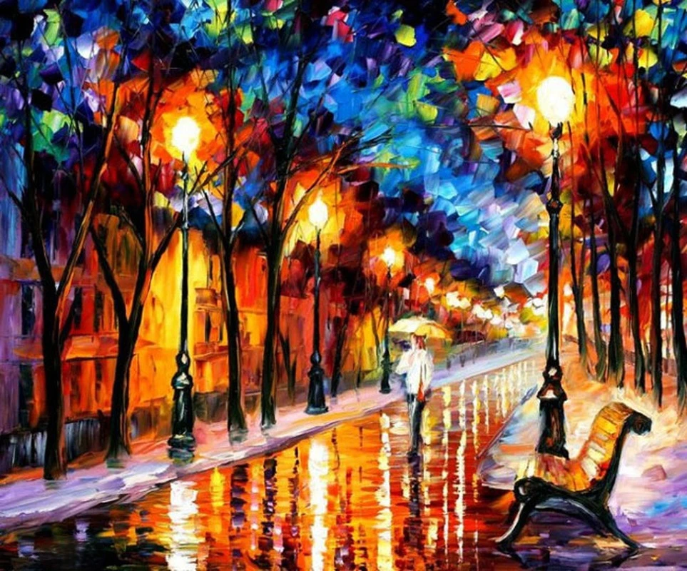 

5D DIY Poured Glue Diamond Painting Kits Scalloped Edge Oil Painting Style Beautiful Street Scenery Wall Art Home Decoration