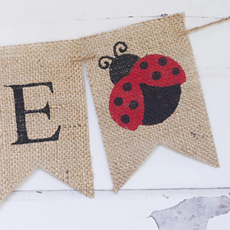 Божья коровка с днем рождения Мешковина баннер в горошек декор для первого дня |