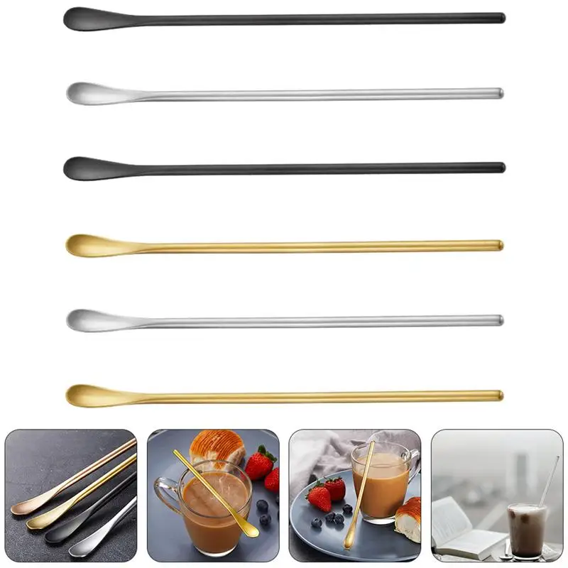

6 Pcs Multipurpose Mixing Spoons Smooth Stirring Spoons Cocktail Spoons Cocktail Milk Tea Stainless Steel Stir Bar