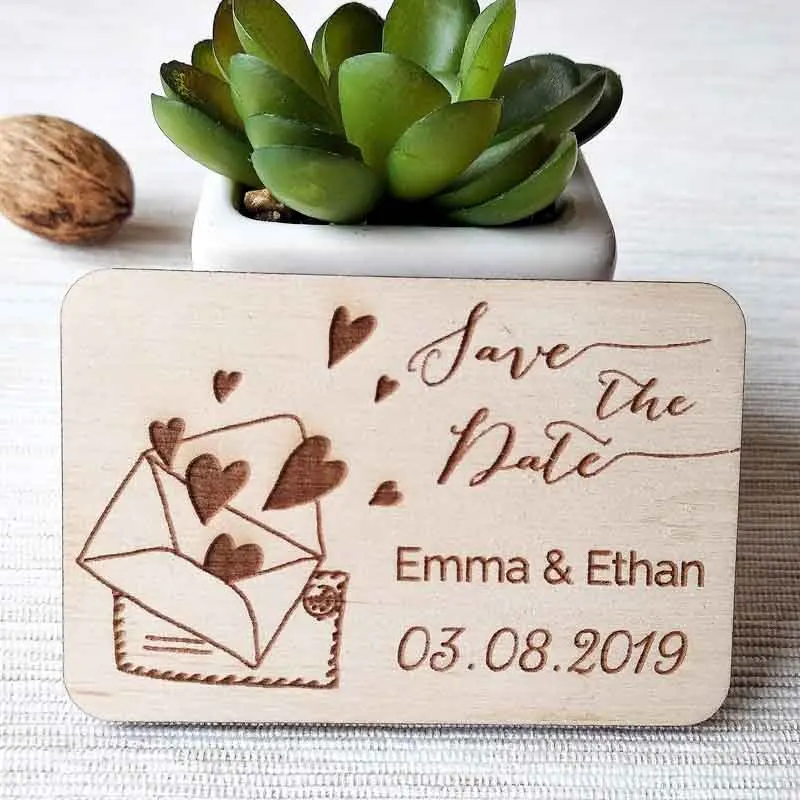 Персонализированные деревенские деревянные магниты для сохранения даты