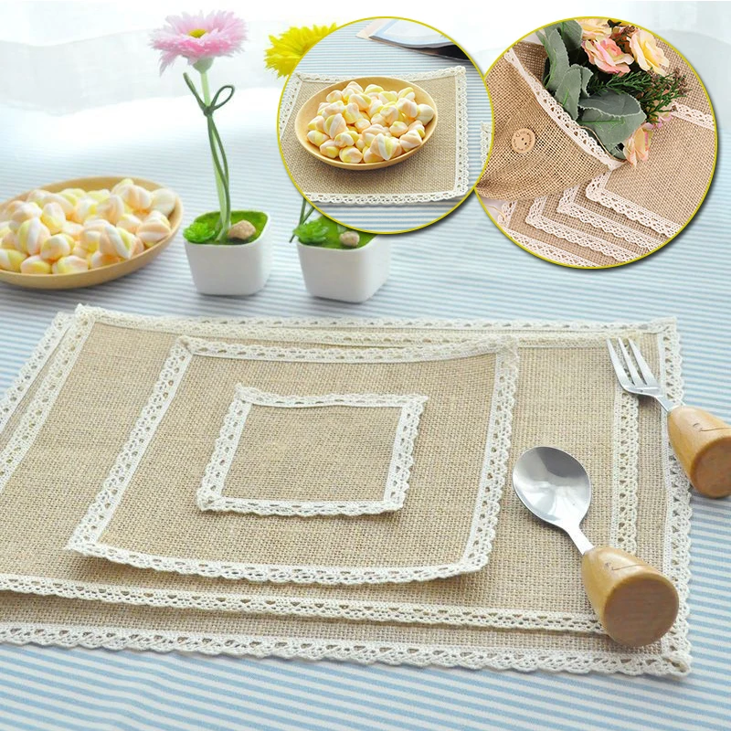 Природные джутовые тканые столовые коврики деревенские мешковины кружевные