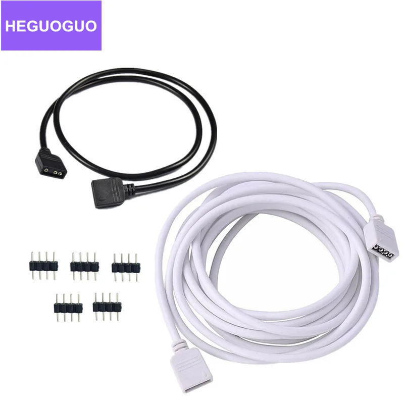 4PIN RGB Led Strip Connector Extension Cable Cord Wire+Needle Connectors 30CM 50CM 1M 2M 3M 5M For 5050 3528 RGB LED Strip Light