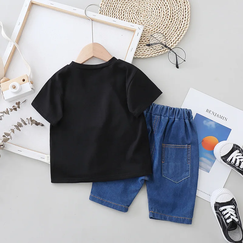 

Baby Fashion Clothes New Summer Kids Boys Girls Letter PasterT Shirt +Jeans Shorts 2pcs/sets Infant Clothing Toddler Sportswear