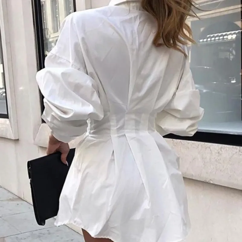 

Elegant White Shirt Dress Women Lace Up TShirt Dress Mini Short Autumn Dresses Streetwear Winter Clothing Women