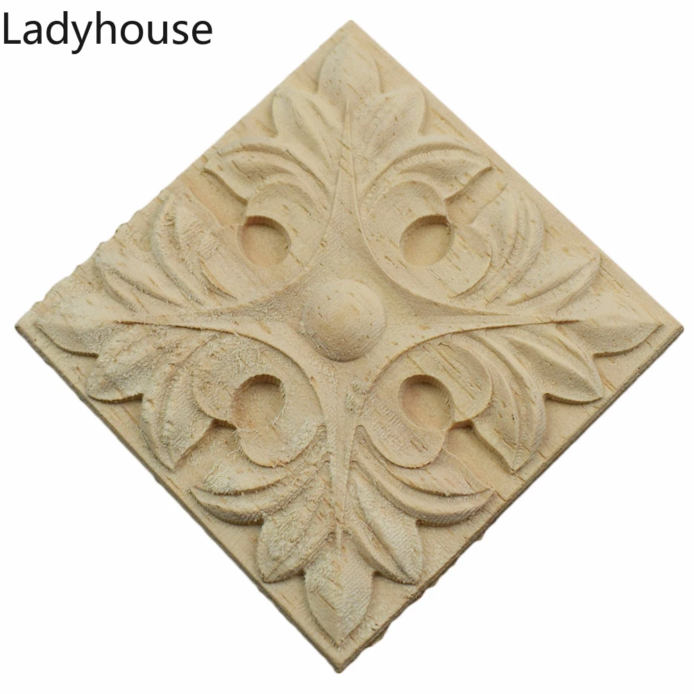 

6-20 см квадратная деревянная аппликация, украшение для мебели, наклейка, неокрашенный цветок, деревянные стены, украшение для дома, украшени...