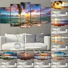 Современные настенные картины с морским пейзажем, 5 шт., Пляжная, морская, Океаническая Картина на холсте, настенное искусство, ландшафтные плакаты, принты для декора гостиной