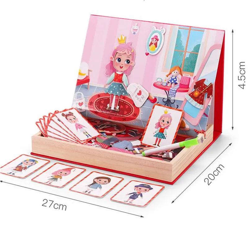 

New Children Wooden Toy Educational Multi-functional Magnetic Double-sided Puzzle Cartoon Girl Dress Up Puzzle White Board Toy