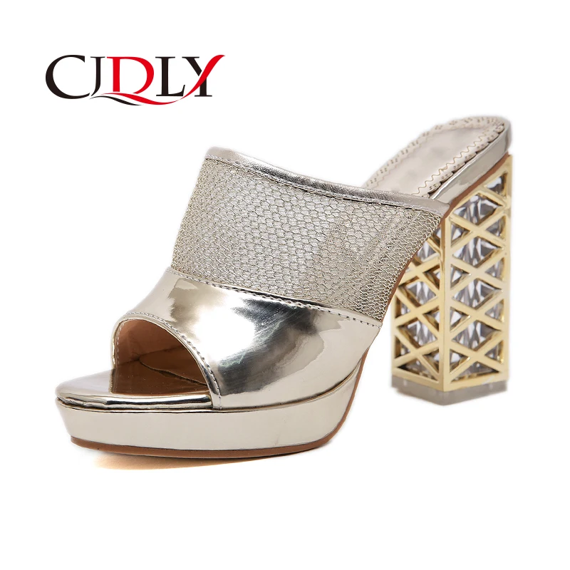 

Роскошные женские сандалии CJDLY, летние шлепанцы с открытым носком, женские пляжные тапочки, обувь на массивном высоком каблуке, женские слан...