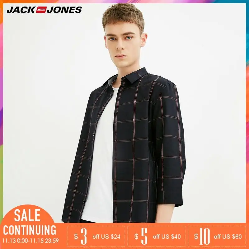Jack Jones 2019 Новая мужская летняя рубашка Повседневная клетчатая 3/4 рукава с