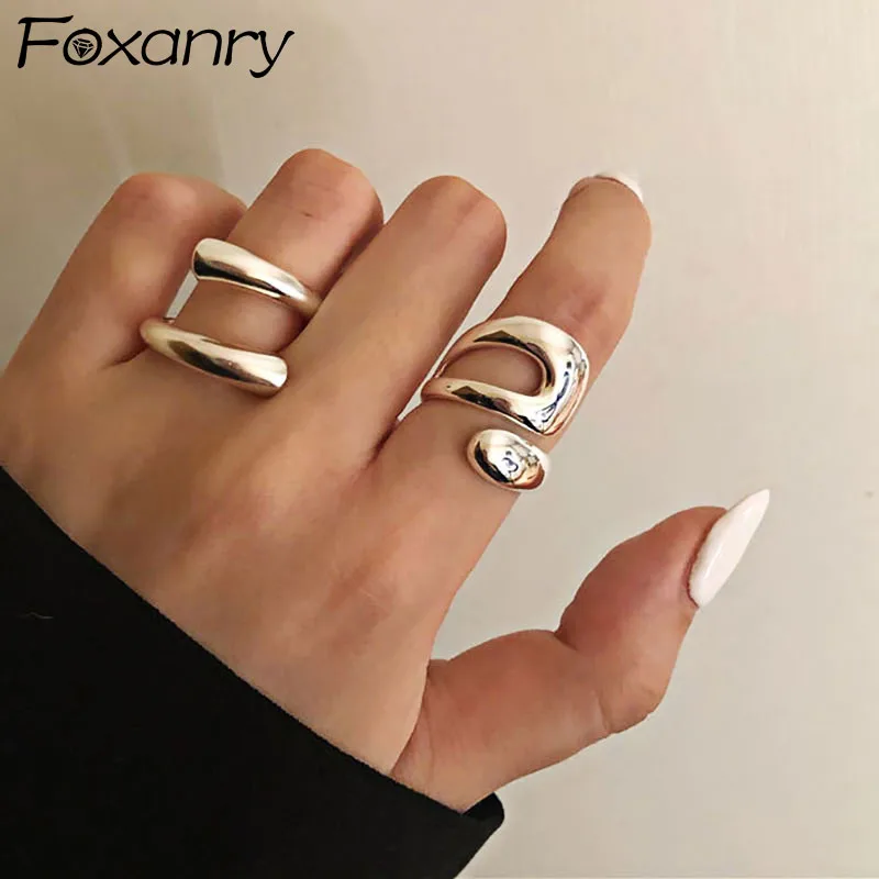 Женские кольца Foxanry с асимметричным геометрическим узором в минималистичном