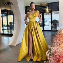 LORIE – robe de soirée en Satin doré, ligne a, longue, fente sur le côté, asymétrique épaule dénudée, robes de fête, 2021  (4)