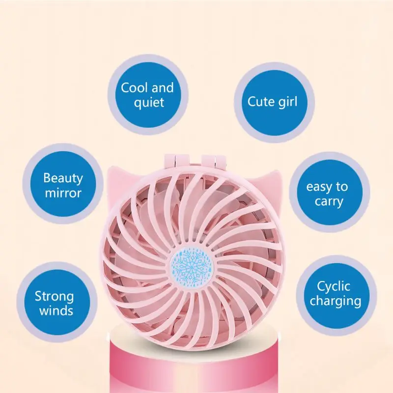 

USB Makeup Mirror Small Folding Fan Mini Portable Fan With LED Light