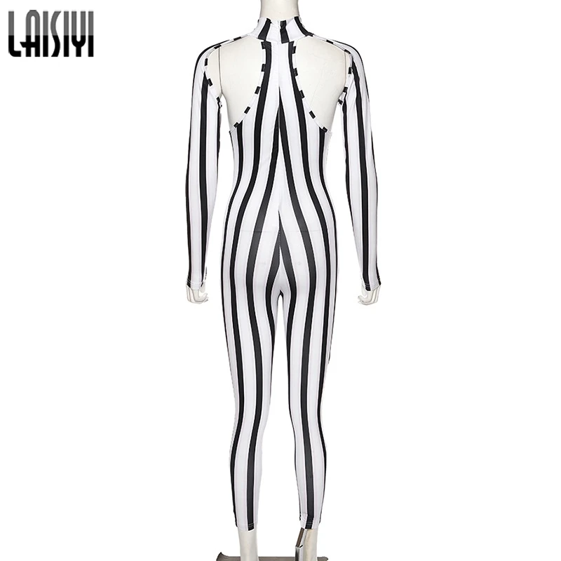

LAISIYI Striped Hollow Out Fitness Rompers Womens Jumpsuit Sporty Workout Long Sleeve Casual Active Wear 2019 Skinny Jumpsuits