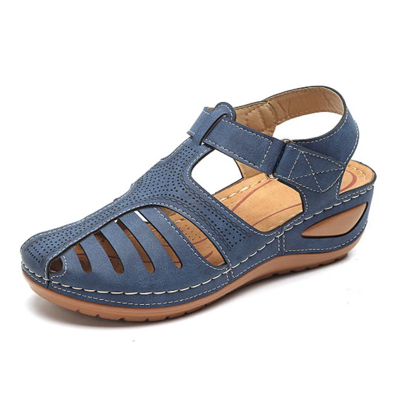 Винтажные кожаные сандалии Женская обувь Женские размера плюс Летние на