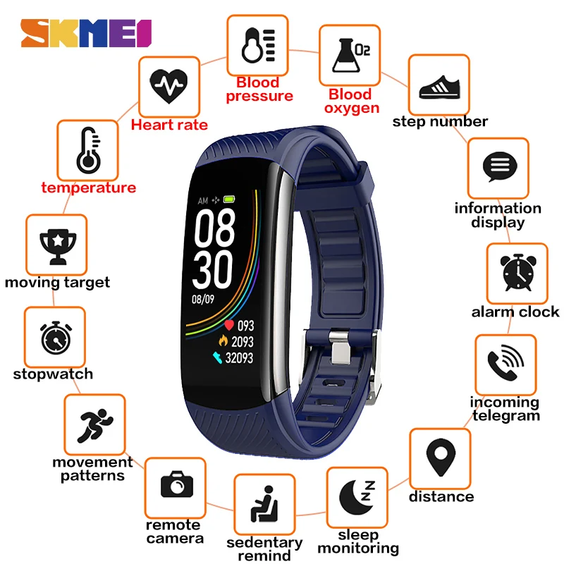 Смарт браслет SKMEI с измерением температуры тела пульсометром тонометром и