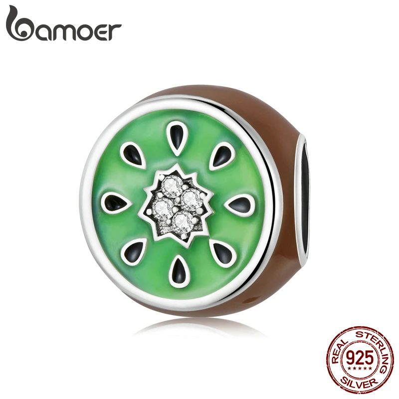 

Bamoer серебро 925 пробы изысканный киви амулет, подгонка, сделай сам браслет и браслет Сияющий CZ кулон в виде ягоды для женщин ювелирные украшен...