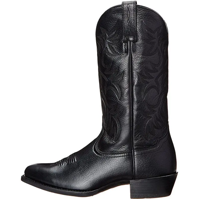 

Idopy Vintage Autumn Men Embroydery Viking Toe Gothic Faux Leather Boots Male Punk Leather High Heels Shoes Knight Booties