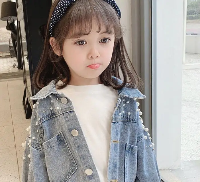 Распродажа 2022 джинсовая куртка для девочек с жемчужинами и бисером модные пальто