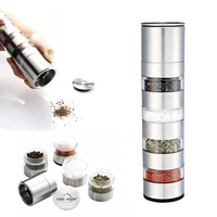 outdoor kitchenware spice jar set stainless steel four sections integrated jars with grinder condiments bottles seasoning boxes