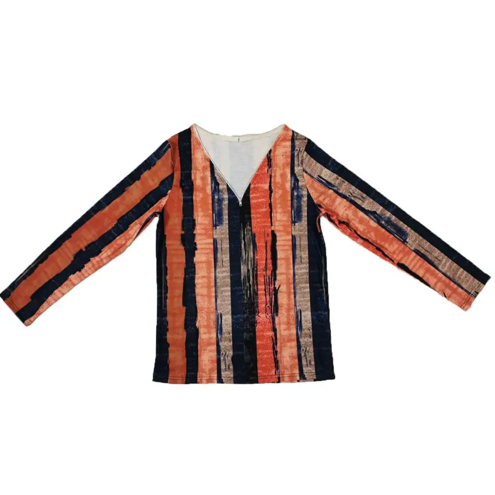 

Female T-Shirt Geometry Print Deep V-Neck Long Sleeve Base Shirt Pullover Female Fashion Long Sleeve Autumn Party Office Tops