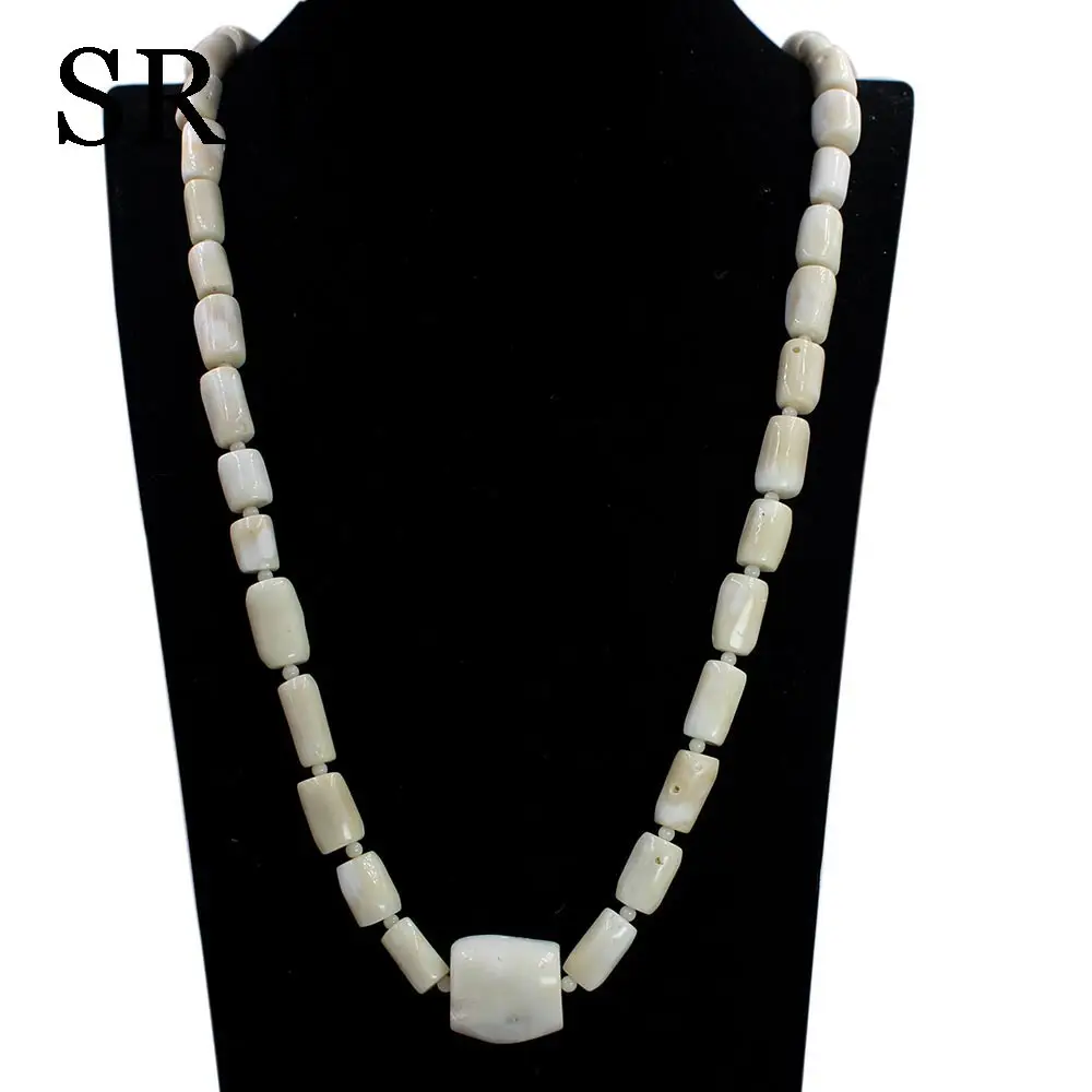 

Free Shipping 10-14mm Women Jewelry Trendy Long White Genuine Natural Coral Pendant Sweater Necklace 38inch