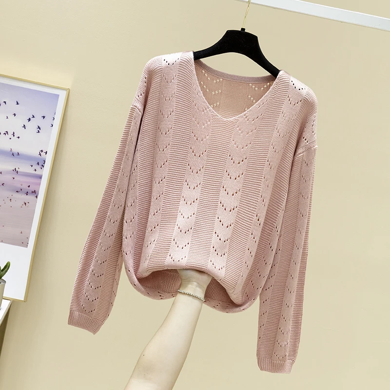 

Женский свитер с V-образным вырезом, свободный тонкий вязаный свитер с вырезом, на весну, 2021