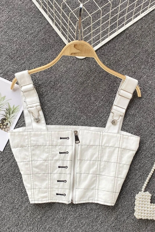 

Short Top Women's Bright Line Plaid Camisole Slim Sexy Tank Top Outer Wear Strap Solid Color Vest Female High Street Camis