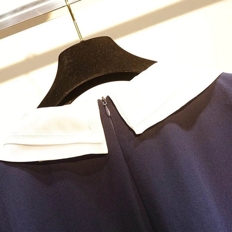 

UHYTGF 5XL Plus size dresses women stitching Short sleeve Female Slim dress French Fashion summer New Korean dresses Women's 771