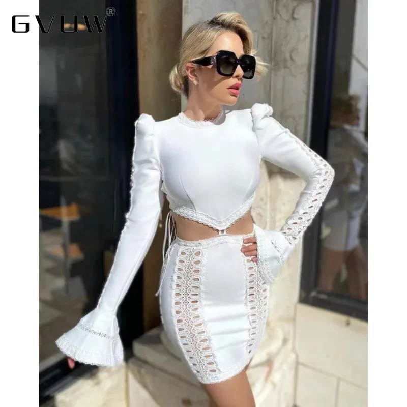 

GVUW 2021 Summer New Sexy Hollowed Out Trumpet Sleeve Banquet Bandage Dress Wholesale, High Quality KB258
