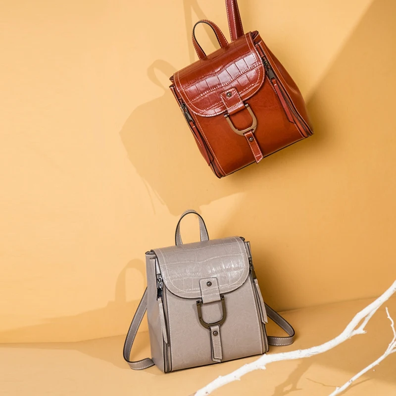 Женский кожаный рюкзак школьный для девочек-подростков путешествий в