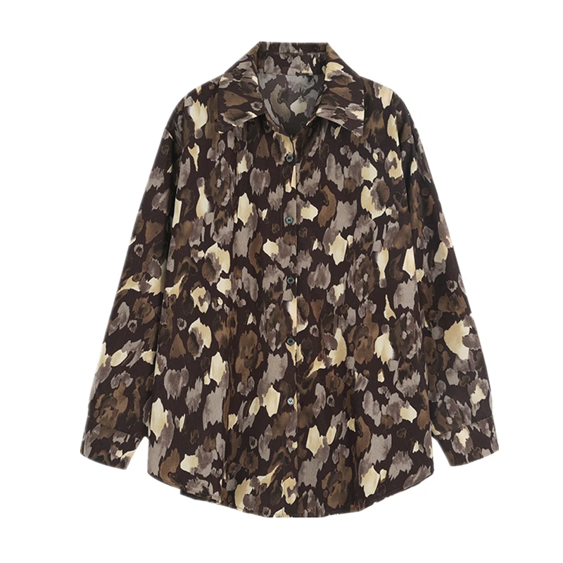 

Women Korean Spring Print Vintage Casual Button Up Shirts Fashion Clothes Chiffon Streetwear Long Sleeve Blouse Plus Size 4xl