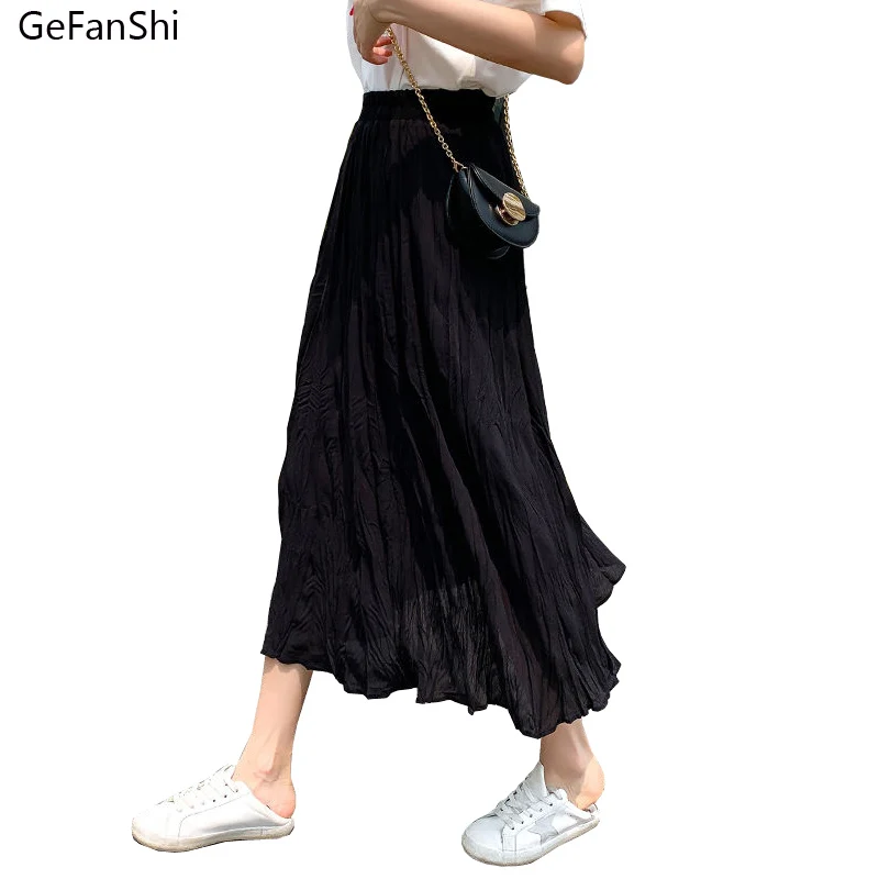 

New 2021 Spring Summer High Waist Skirts Fashion Women's Skirt Office Ladies Cute Sweet Elegant Pleated Mid-calf Skirt