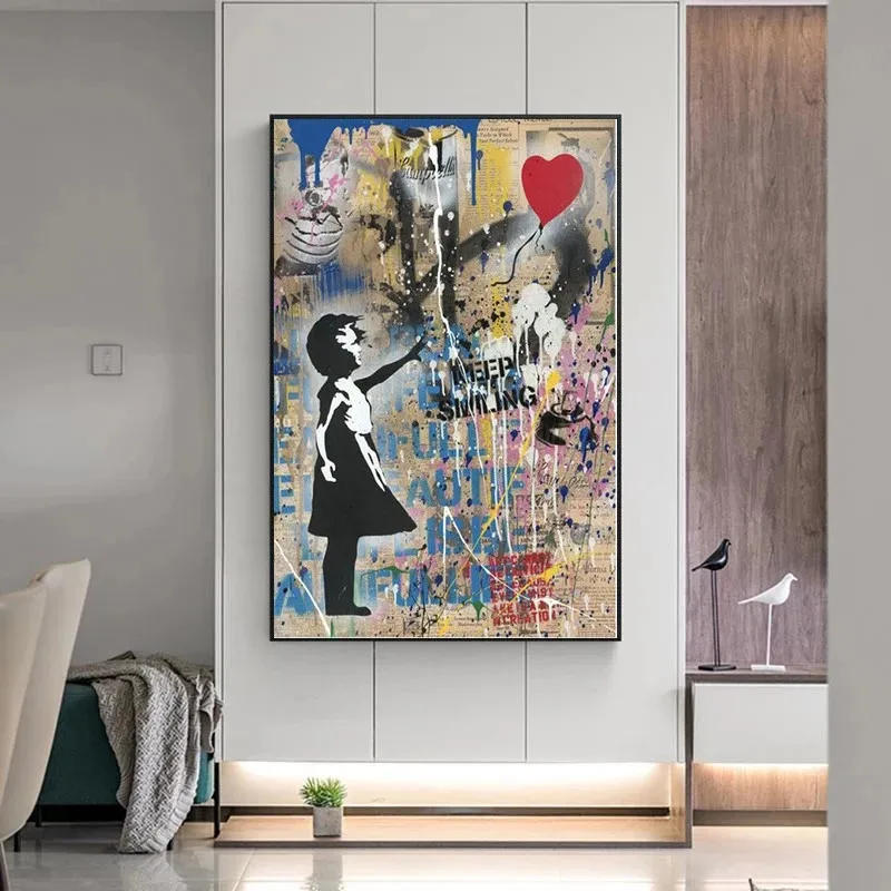 Classical Banksy Graffiti Art Street Canvas Figure Painting Girl With Red Balloon Posters and Prints Wall Picture Decor Cuadros | Дом и сад