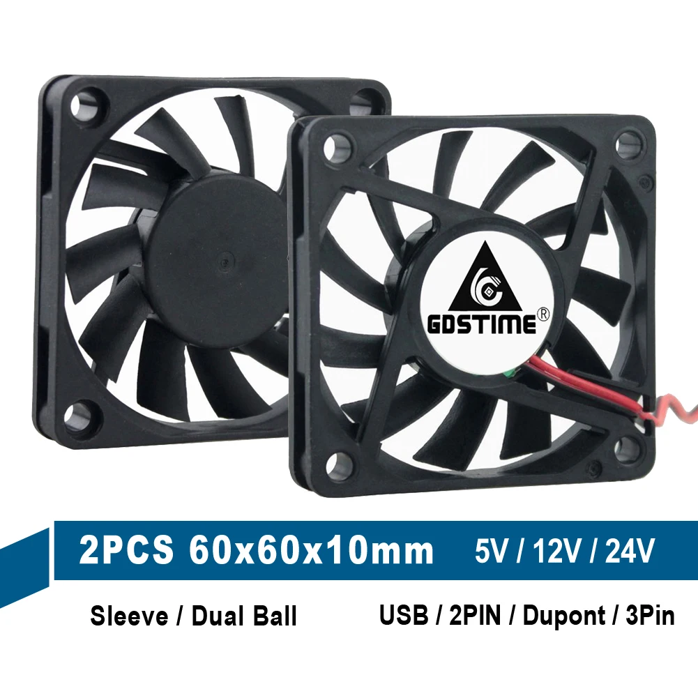 2 шт. Gdstime 5 в 12 В 24 6010 60 мм 6 см кулеры постоянного тока 60x60x10 контакта 3 USB Dupont чехол